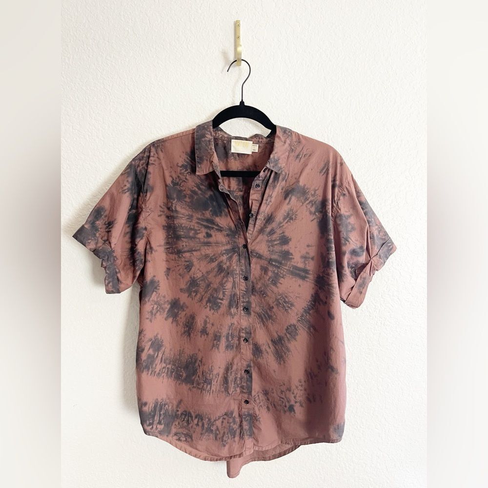 Nation LTD Los Angeles Tie Dye Tie Front Chocolate Brown Top Hi low - Picture 2 of 5